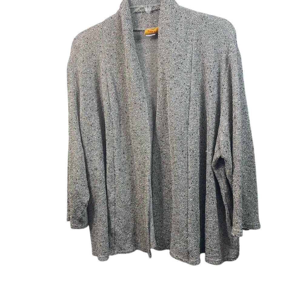 Ruby Road‎ Women's Gray Open Front Textured Knit Cardigan